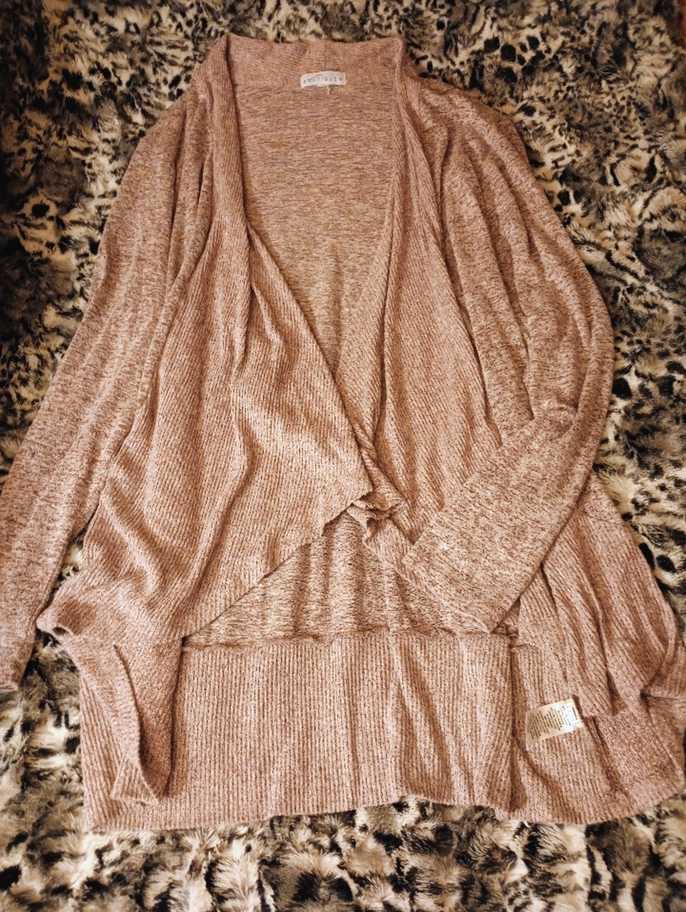 Boho Space Dye Lavender Purple Knit Ribbed Open-Front Draped Long Cardigan